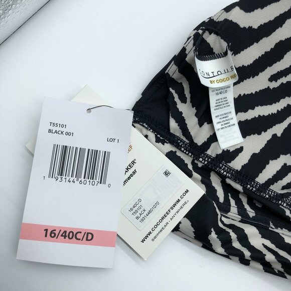 Coco Reef Contour Athena Draped Halter Bra Sized Bikini Top Black White 16/40C-D - Picture 5 of 8